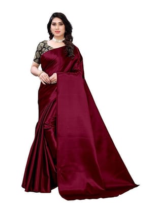 Generic Women's Satin Saree with Blouse (Maroon, 5 - 6 Mtrs)