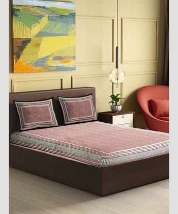 Bedsheet With Pillow Cover Block Print White Print With Black Border 90*108