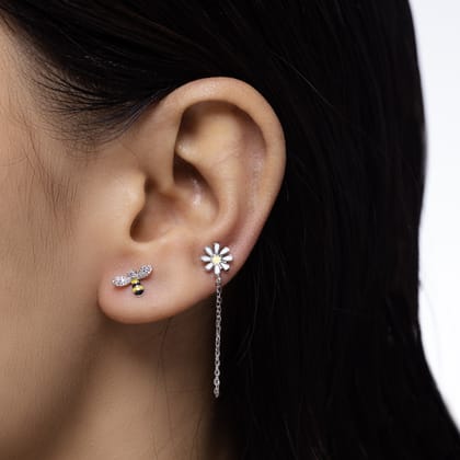 Bee flower connector - 3 in 1-Rhodium plated
