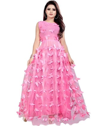 Aika Pink Net Ethnic Gown - Single