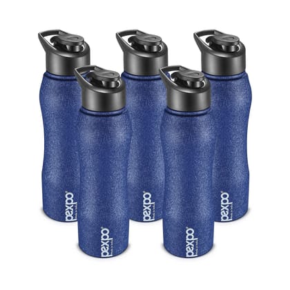 PEXPO Stainless Steel Sports/Fridge Water Bottle, 1000 ml, Pack Of 5 Blue, Bistro | Wide Mouth & Leak-Proof Water Bottle