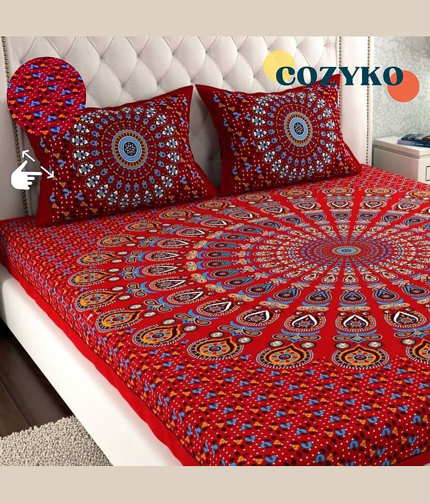 COZYKO Cotton 1 Double Bedsheet with 2 Pillow Covers ( Red )