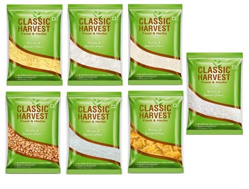 Classic Harvest Festival Combo - Maida (1Kg) Sooji (1Kg) Besan (1Kg) Sugar (1Kg) Coconut Powder (250g) Kismish (250g) Chironji (20g)