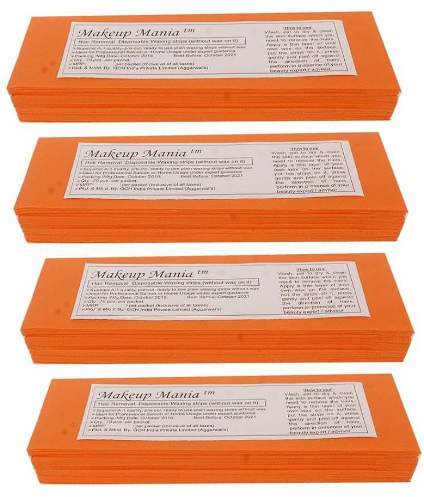 Makeup Mania Hair Removal Waxing Strips 280 Strips (4 Pkts x 70) Non-Woven Body Wax Strips (Orange)