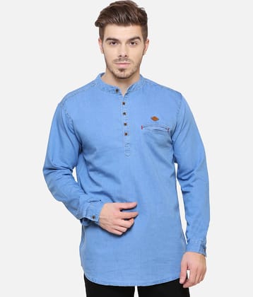 Kuons Avenue - Light Blue Cotton Men's Shirt Style Kurta ( Pack of 1 )