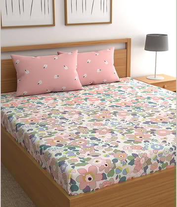 CG HOMES Cotton Floral 1 Double Bedsheet with 2 Pillow Covers - Pink