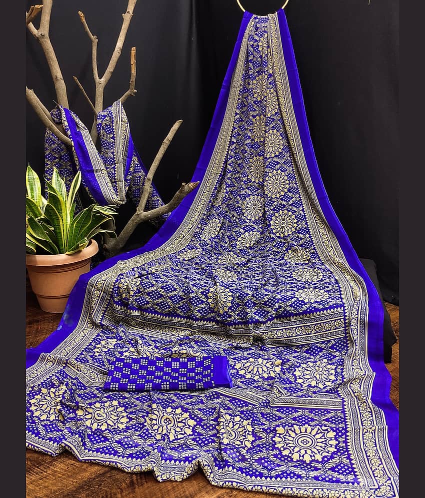 Kanooda Prints Georgette Printed Saree With Unstitched Blouse Piece ( Green )