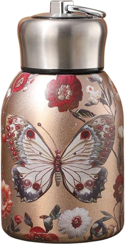 Elegant Butterfly Floral Mini Stainless Steel Vacuum Insulated Thermos Bottle- Multicolor Random Design