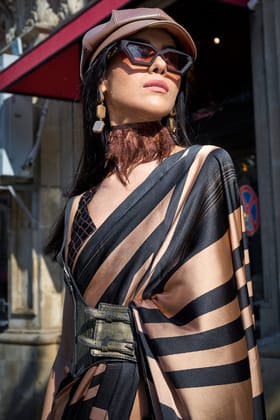 Espresso & Jet Black Printed Satin Crepe Saree