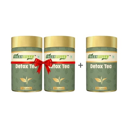 Freshville Detox Tea | Pure & Natural | Helps In Detoxify the Lungs | Moringa, Rose Petals, Peppermint, Lemongrass, Hibiscus, Cinnamon, Mulethi, Tulsi, Fenugreek, Ginger, Green Tea (50gx3).45