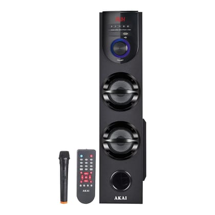 AKAI Tower Speaker 60W RMS with Remote - 1 Year Warranty | Bluetooth Connectivity Home Theater System 5.25" Woofer | Wireless Mic | Karaoke, LED Display, Deep Bass | Supports TV, Smartphone (HA-TS60) Tower Speaker-60W