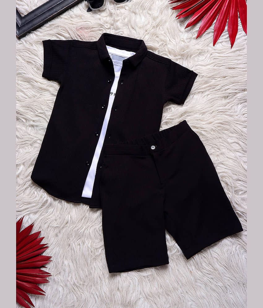 ALY JOHN Pack of 1 Boys Cotton Shirt & Shorts Set ( Black )