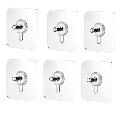 JIALTO Adhesive Nails Wall Poster Non-Trace Stick Wall Hook, Adhesive, Heavy Duty Wall Hooks for Hanging | Durable Transparent Strong Adhesive Screw Wall Nail Hook 6 Pcs, Stainless Steel