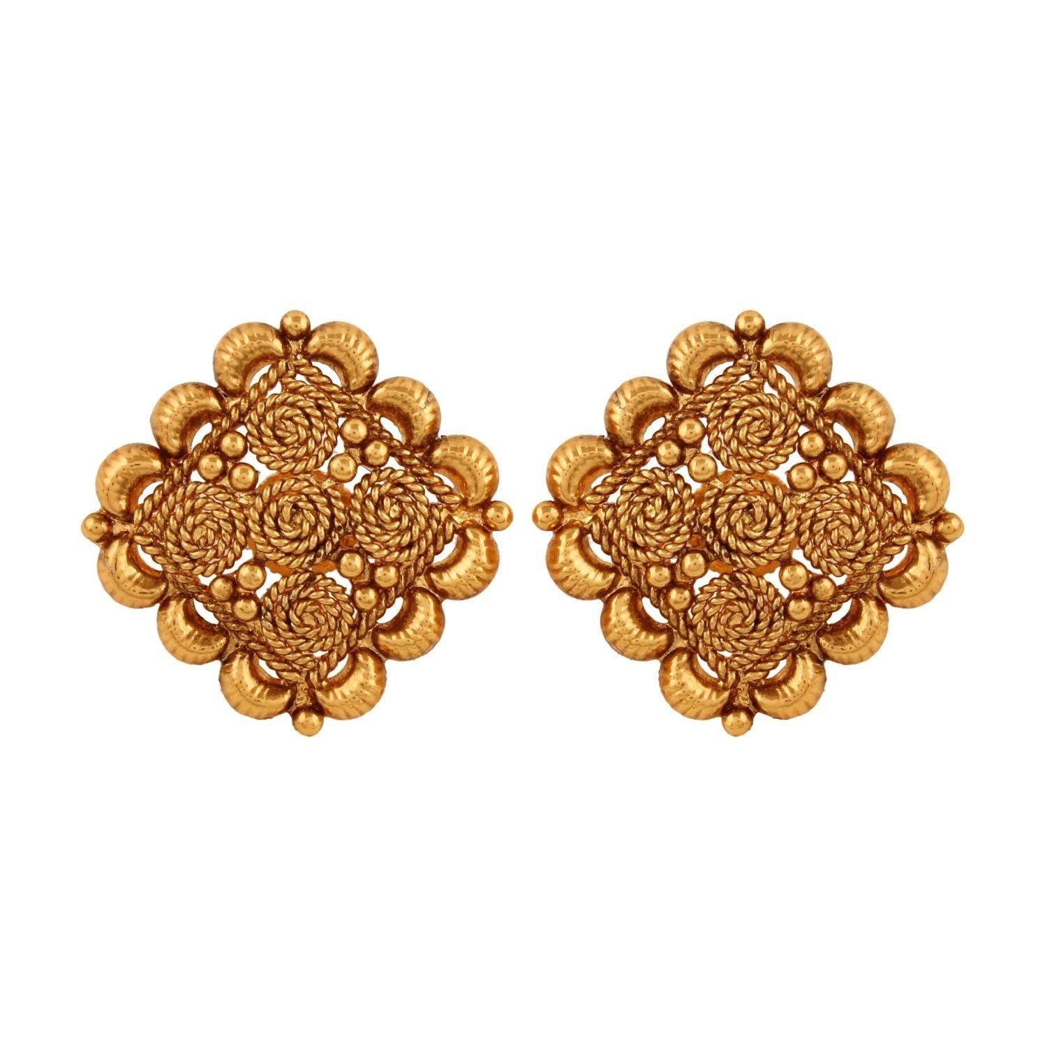Antique Gold-Plated Stud Earrings  Traditional Handcrafted Ethnic Jewelry for Women