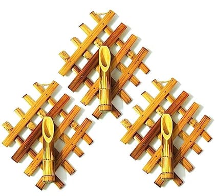 Bamboo Wooden Wall Hanging Flower Vases | Trapezoid 3D Shape | Pack of 3