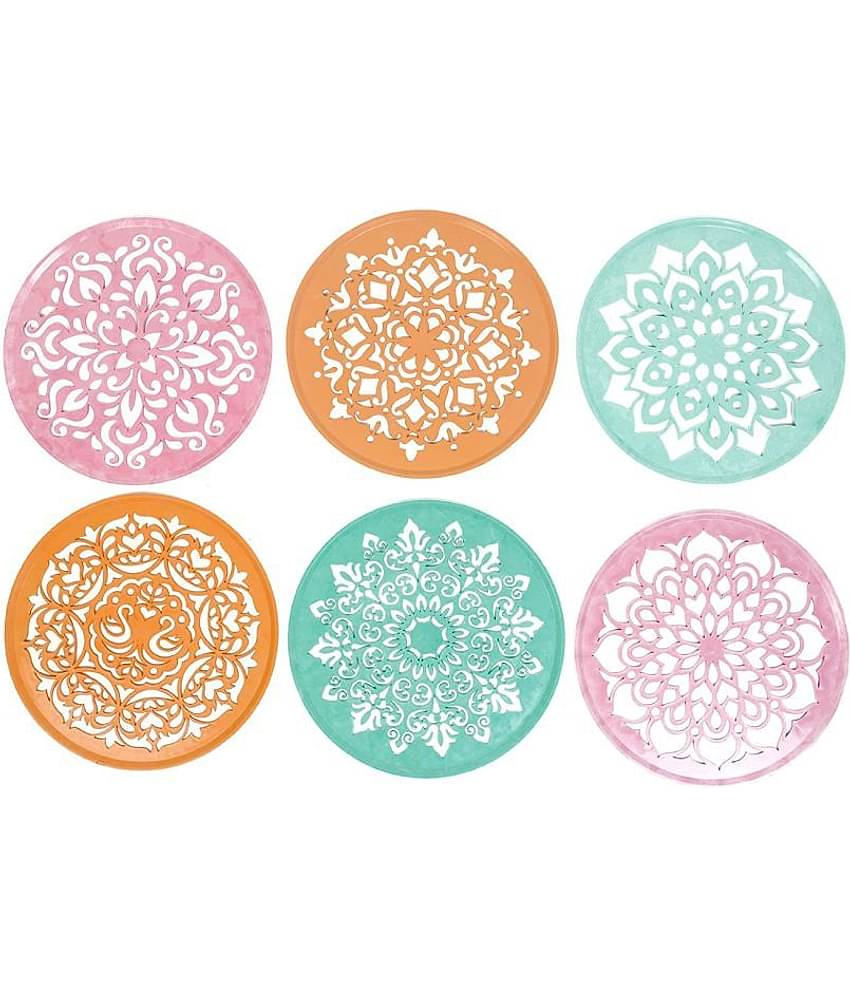 PRANSUNITA Laser Cutted Rangoli Plastic Stencil Tools, 8 inches Round, Heavy Duty Reusable Traditional Stencils for Diwali, Pongal, Weddings Decorations, Pack of 6 Different Designs