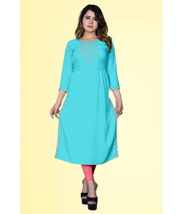HAYA - Turquoise Rayon Women's Straight Kurti ( Pack of 1 )