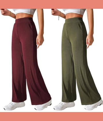 Qyaas Women Knitted Casual Pants ( Maroon,Olive )