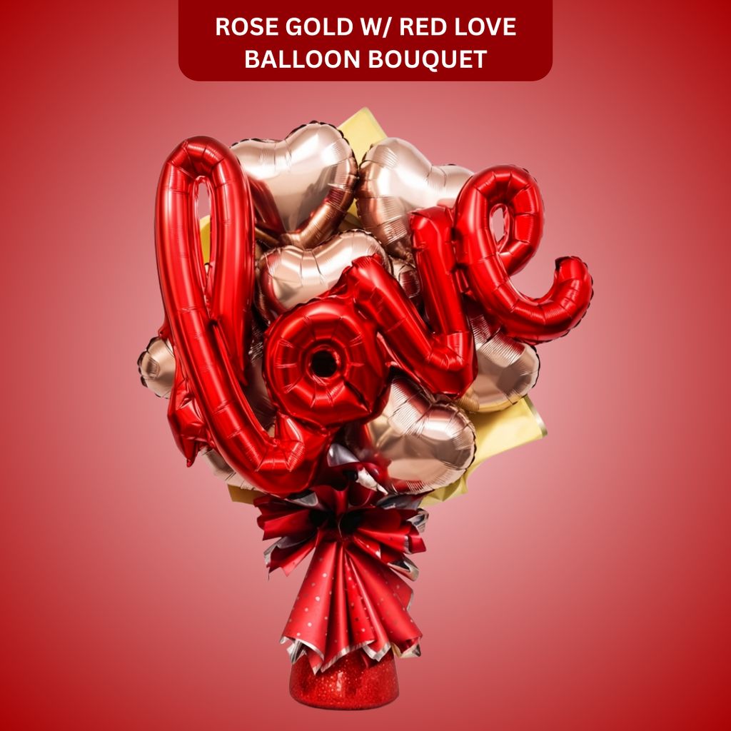 Rose Gold Heart Shape Foil Balloon Set w/ Red L-O-V-E Shaped Foil Ballon - 8PC - Flowers | Buy online on ZillyBuy