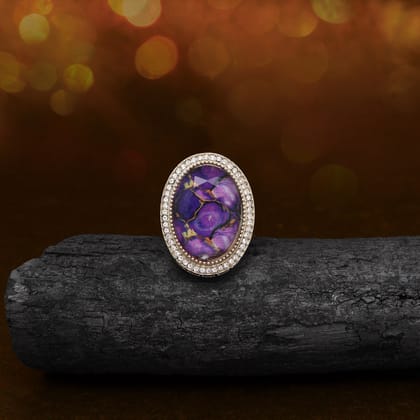 Majestic Purple Color Kundan Ring For Women-Ring_Size_Adjustable | Diameter Length: 3.50 CM x Width: 2.50 CM / Purple / Alloy With Good Quality Mehndi Gold Plated