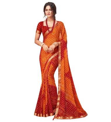 Generic Women's Georgette Bandhani Printed Saree with Unstitched Blouse Piece, Soft Lightweight 5.5 m Sari for Puja and Wear (Orange-Red, Design 67590)