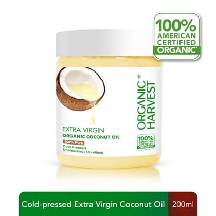 Organic Extra Virgin Coconut Oil: 100% Pure | Cold Pressed Coconut Oil for Hair, Skin & Baby Massages | Coconut Edible Oil for Cooking | Nourishes & Hydrates | 200 ML