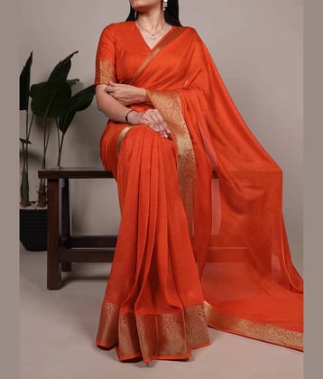 JULEE Silk Solid Kanjeevaram Sarees With Unstitched Blouse Piece ( Orange )