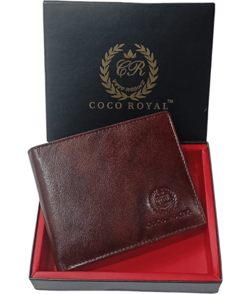 COCO ROYAL 100% Leather Colorblock Men's Two Fold Wallet With 10 Slots For Card ( Brown , Pack of 1 )