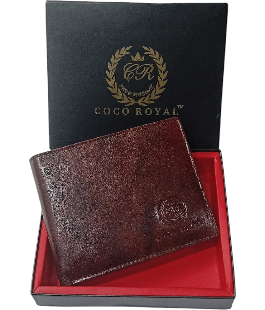 COCO ROYAL 100% Leather Colorblock Men's Two Fold Wallet With 10 Slots For Card ( Brown , Pack of 1 )