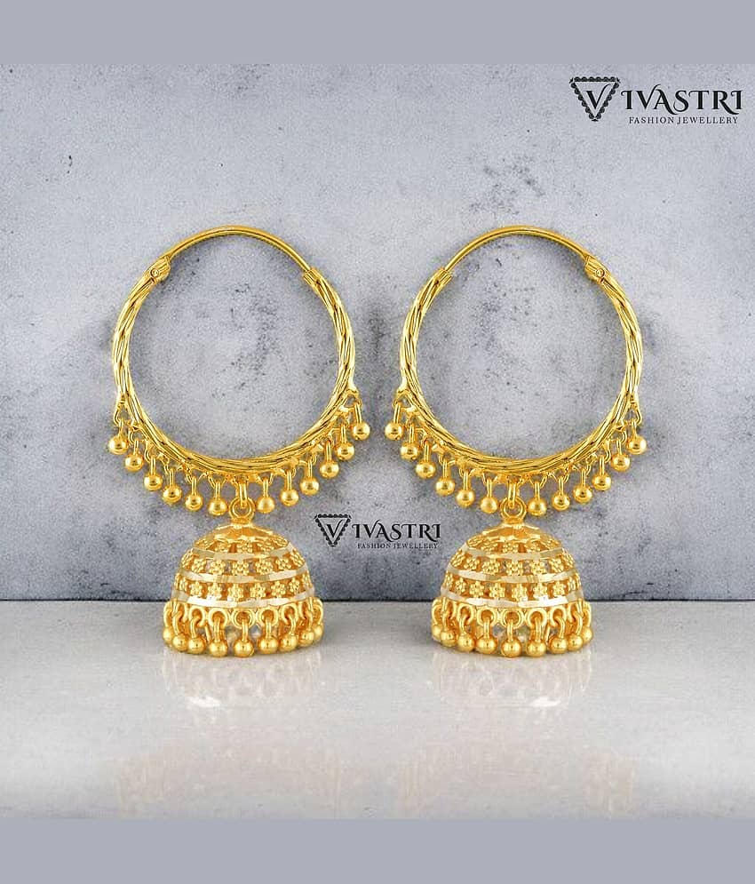 VIVASTRI Golden Jhumki Earrings ( Pack of 1 )