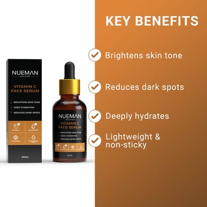 NUEMAN Vitamin C Face Serum (30ml) + Lip Balm with SPF 15 (5g) | Combo for Men | Brightens Skin, Fades Dark Spots, Repairs Dry, Chapped Lips | Non-Sticky, Fragrance-Free, Dermat-Tested | Made in India