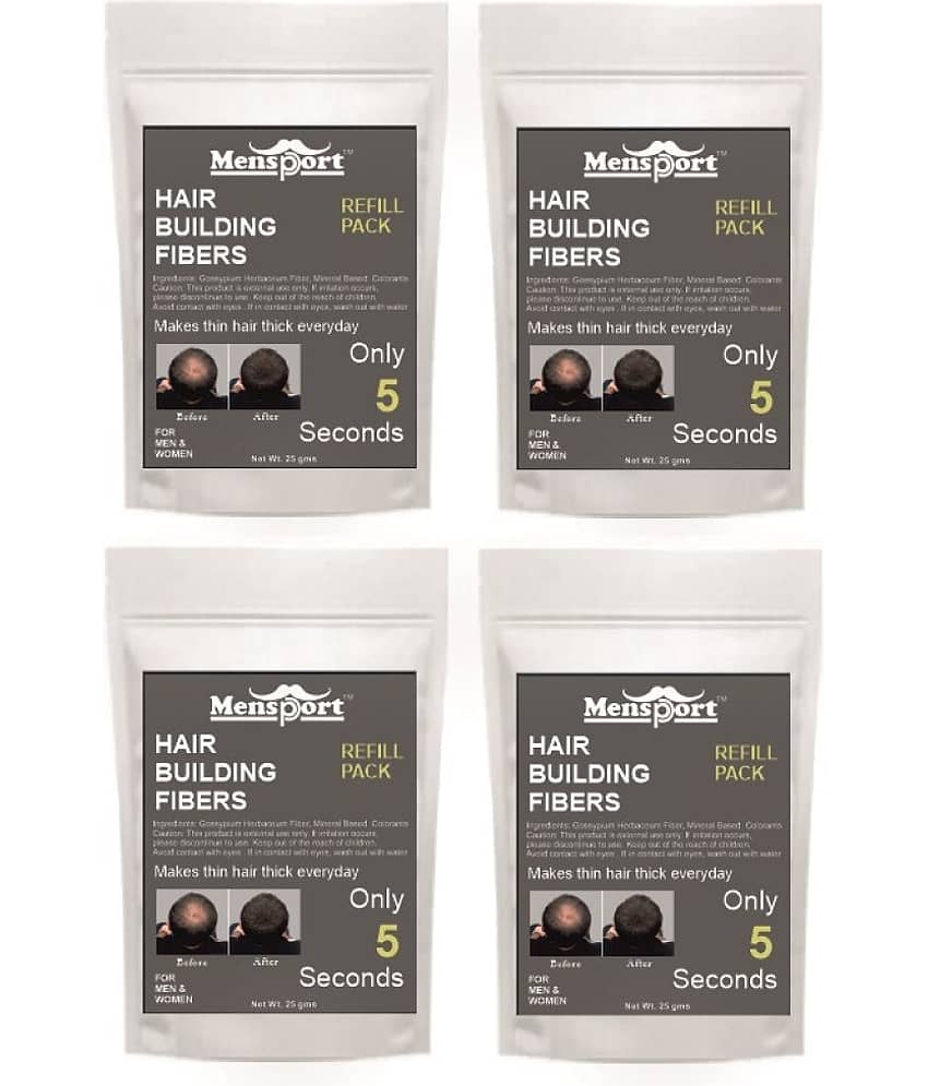 Mensport Hair Building Fiber Instant Fuller Hair Refill Pack (Black) 25 gm Pack of 4
