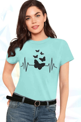 Caira London Stylish Heartbeat T-shirt - Cyan