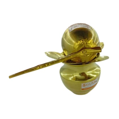 MAYAPURI Brass Mangal Kalash with Nariyal/Coconut & Mango Leafs for Puja, Diwali Pooja