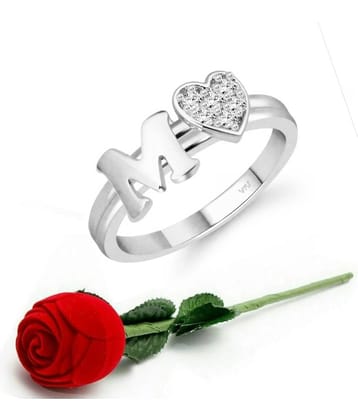 Valentine Initial '' M '' Letter with heart ring alphabet for women and Girls