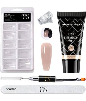 THR3E STROKES Poly Gel Nail Extension Set Nails Art Combo Polygel Nail Extension Kit (Light Brown) 30 g