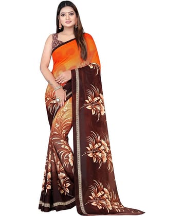 LEELAVATI Georgette Printed Saree With Unstitched Blouse Piece ( Orange )