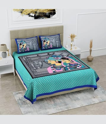Cosito Cotton 1 Double Bedsheet with 2 Pillow Covers ( Blue )