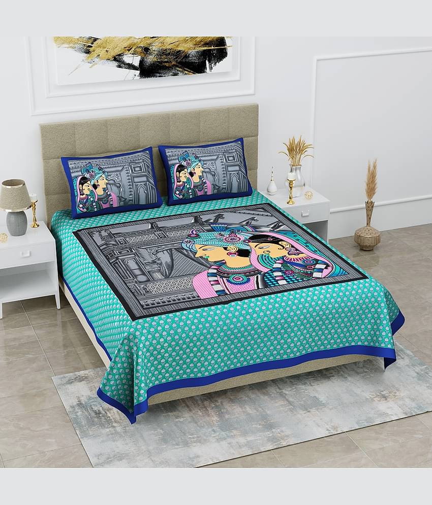 Cosito Cotton 1 Double Bedsheet with 2 Pillow Covers ( Blue )