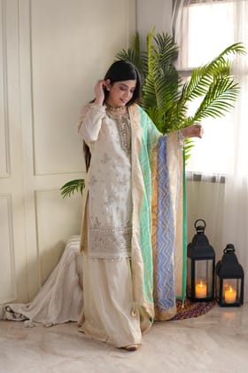 Nimrit Silk Suit Set With Green Badhani Dupatta-XL-XXL