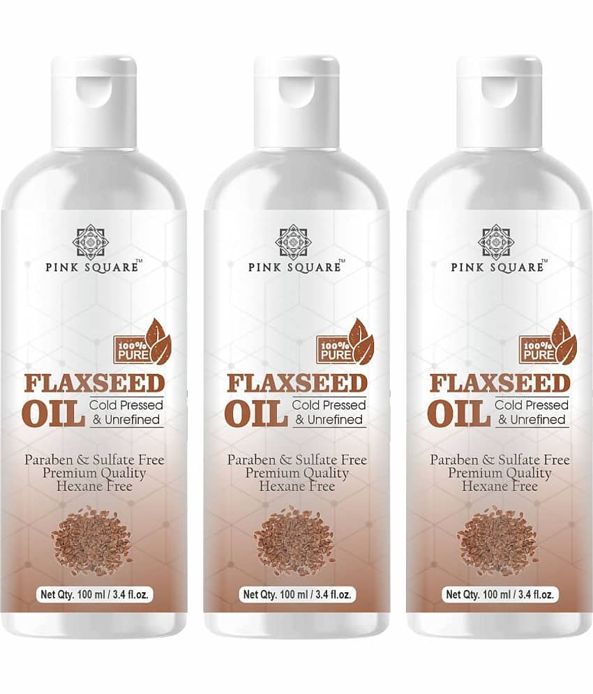 pink square 100% Cold Pressed Pure Flaxseed Oil For Hair Growth 300 mL Pack of 3