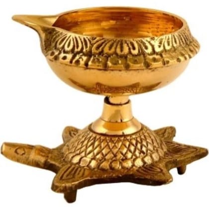 Tortoise Akhand Brass Diya Oil Lamp With Metal Turtle Base