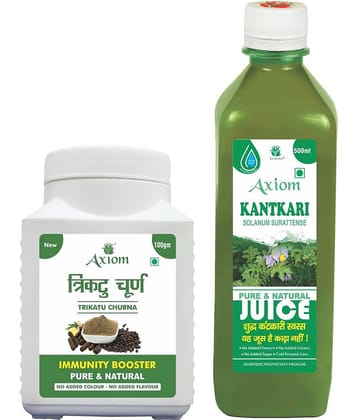 Axiom Trikatu Churna 100G + Kantkari Juice 500Ml , Ayurvedic Juice Combo Pack