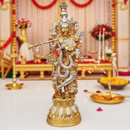 Brass Showpiece Krishna In Two Tone Finish Statue (BSMAS473 A)