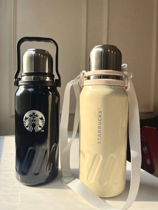 Starbucks Flask Bottle | Big Flask Bottle with handle and strap-Black