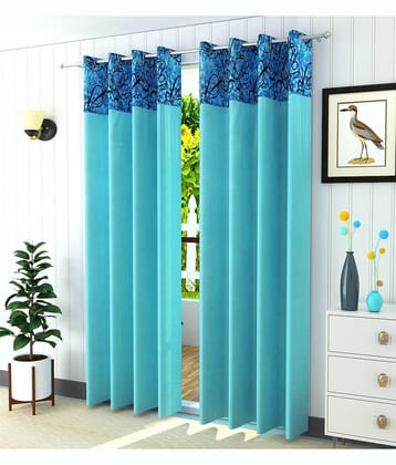 Homefab India Printed Blackout Eyelet Window Curtain 5ft (Pack of 2) - Blue