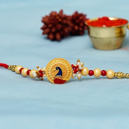 Designer Peacock Rakhi and Roli Chawal Pack