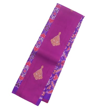 Purple Handloom Kanchipuram Silk Saree With Ikat Floral Motifs-Magenta