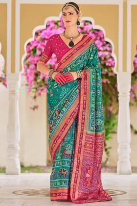 Blue Printed Silk Saree