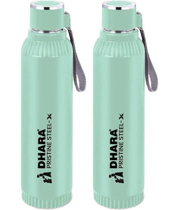 Dhara Stainless Steel Quench Light Green Stainless Steel Water Bottle 700 mL ( Set of 2 )